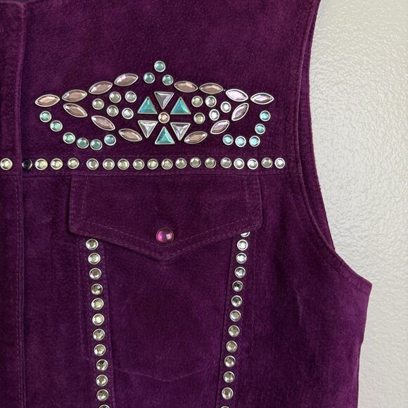 Cripple Creek Suede Vest Womens Medium Purple Cowgirl Western Rhinestones Bling - Picture 3 of 12